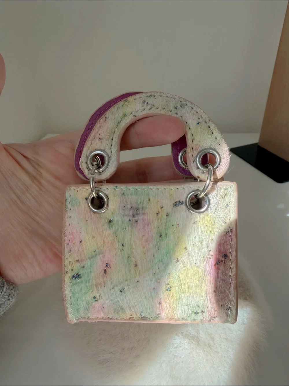 Pastel Shimmer Genuine Leather & Real Horsehair Mini Bag Charm